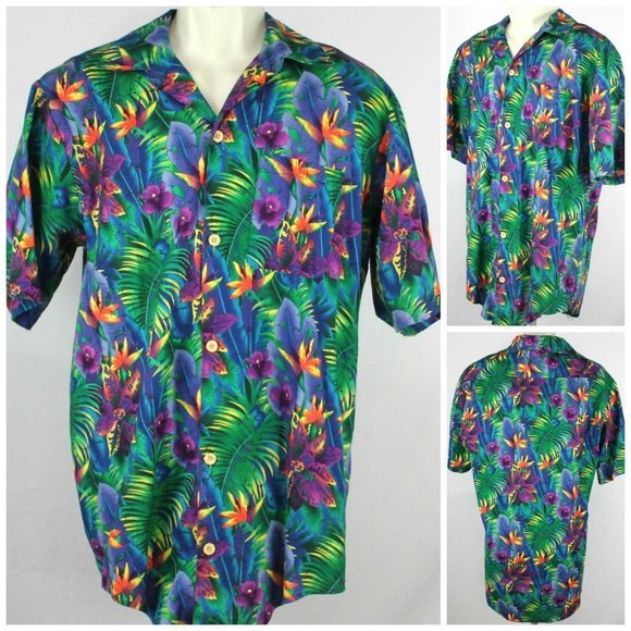 Comfort Zone USA Made Hawaiian Luau Camp Shirt Vivid Bird of Paradise & Iris XL - Picture 3 of 7